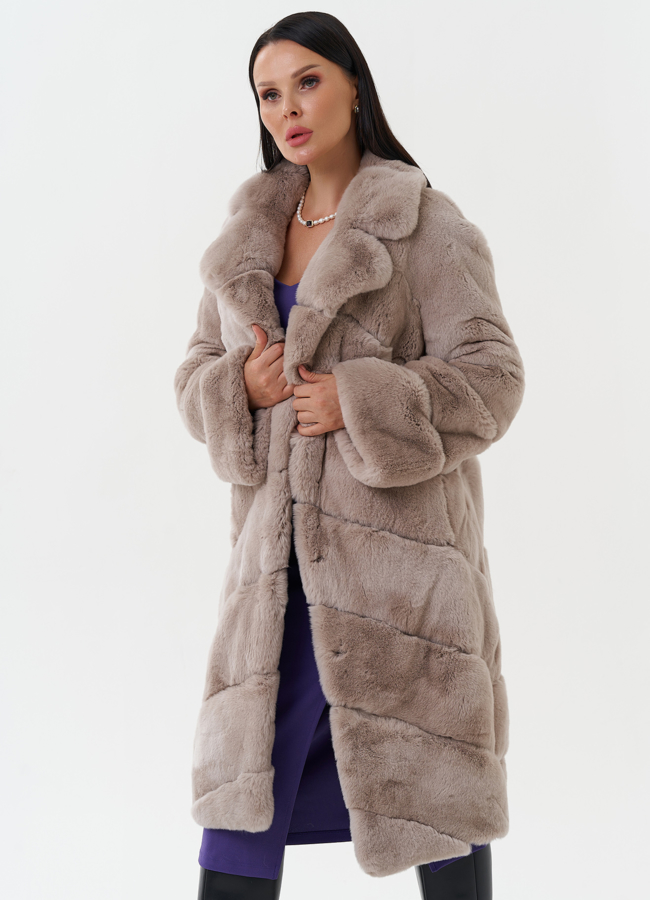 Шуба из меха кролика с английским воротником модель № 27821 универмаг малина