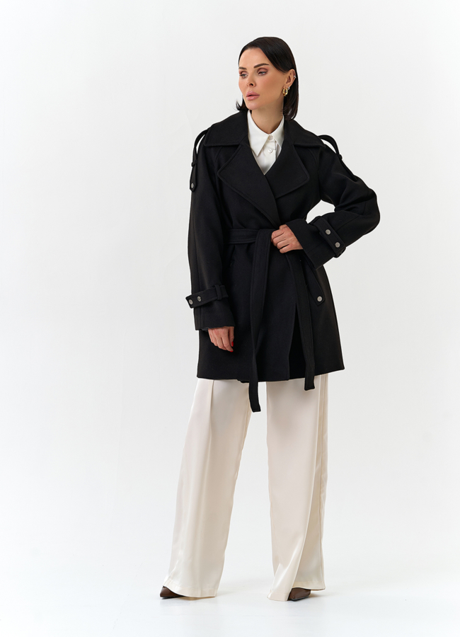 Женское укороченное пальто с английским воротником модель № 32641 в кредит