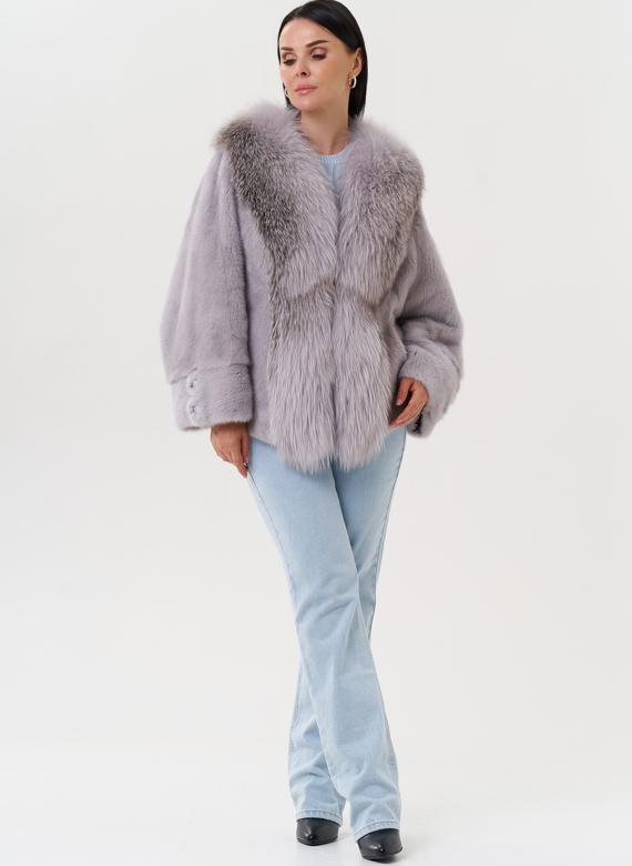 Укороченная норковая шуба с чернобуркой