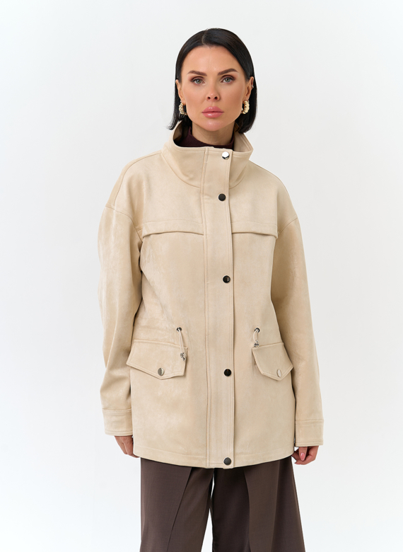 Женская светлая парка из эко замши