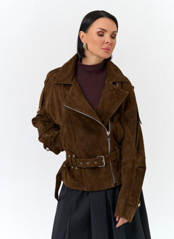 Женская куртка из натуральной замши с поясом