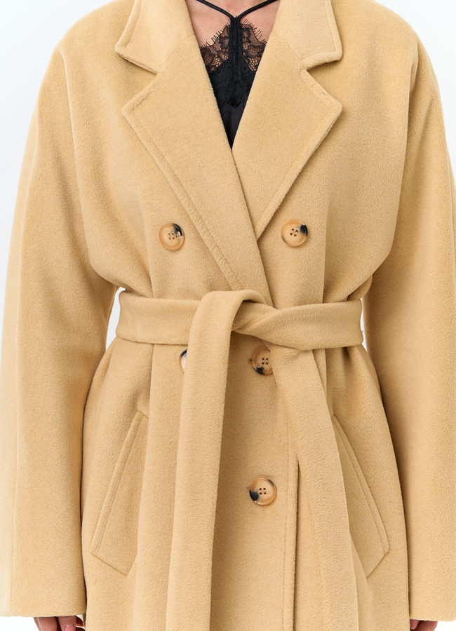 Женское пальто с поясом модель № 32809 универмаг малина