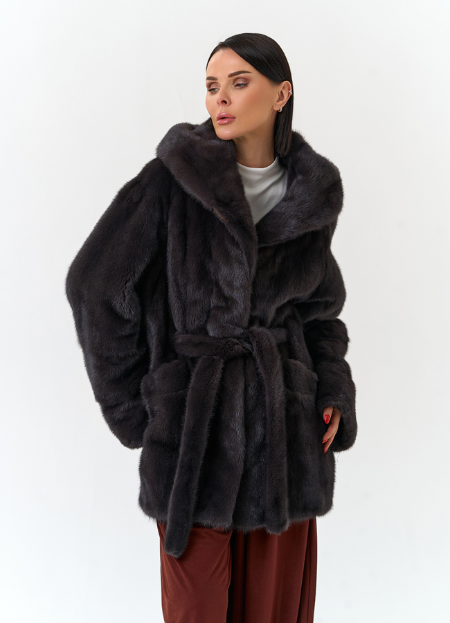 Шуба из меха норки с капюшоном модель № 31875 в кредит