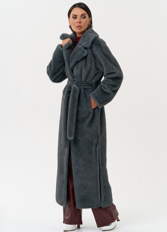 Женское пальто из эко меха в цвете ментол модель № 31234 меха малина