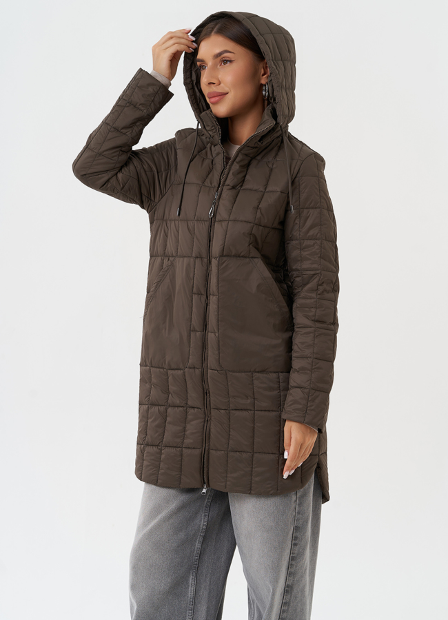 Стеганое пальто с капюшоном модель № 28295 универмаг малина