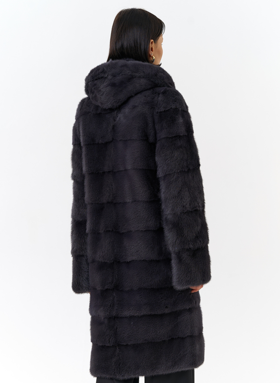 Норковая шуба в цвете графит с капюшоном 