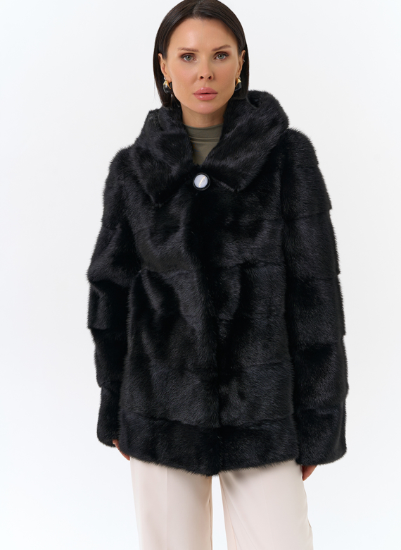Укороченная норковая шуба черного цвета 2 в 1