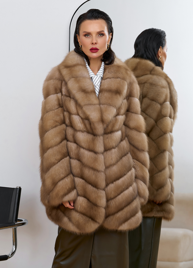 Женская шуба из куницы с воротником шаль модель № 31728 универмаг малина