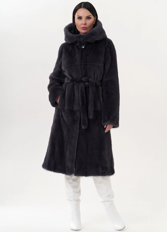 Шуба из норки с капюшоном модель № 26695 универмаг малина