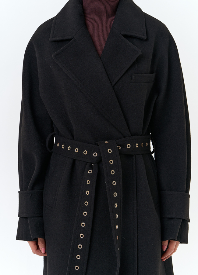 Женское пальто с акцентным поясом модель № 32808 универмаг малина