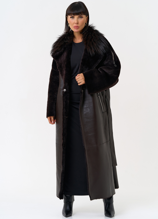 Женская натуральная дубленка с воротником из меха лисы модель № 31609 универмаг малина