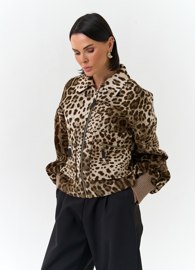 Женское укороченное пальто с анималистическим принтом модель № 32556 универмаг малина