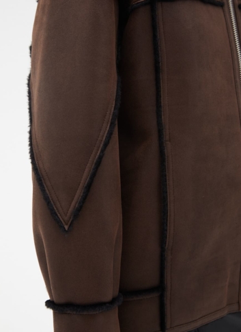 Женская дубленка из эко кожи с капюшоном