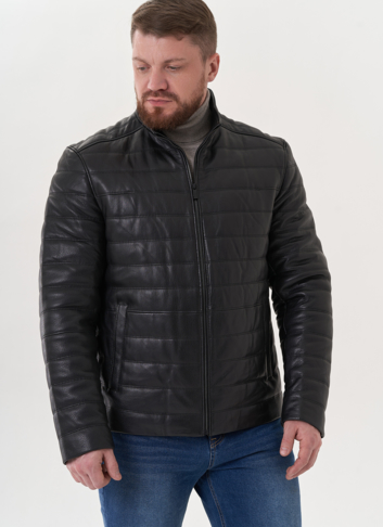 Мужская куртка из натуральной кожи черного цвета