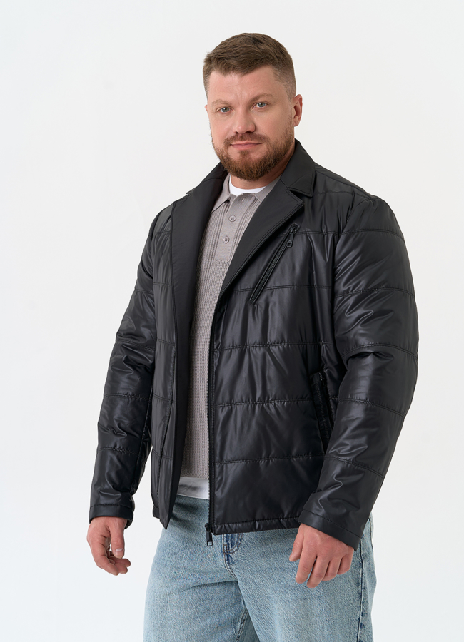 Мужская куртка черного цвета модель № 32544 меха малина