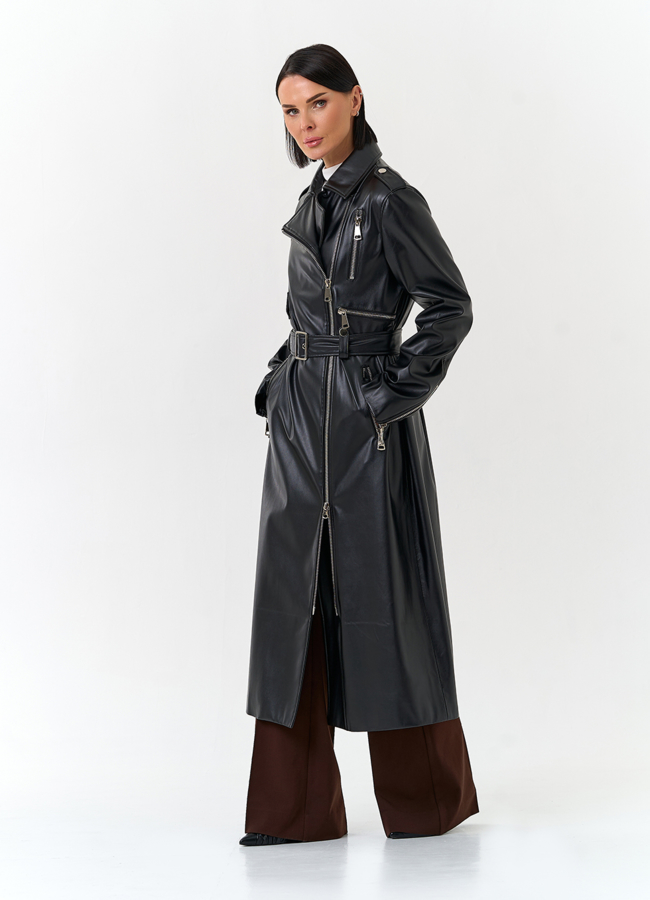 Женский длинный плащ из эко кожи  модель № 27166 в рассрочку