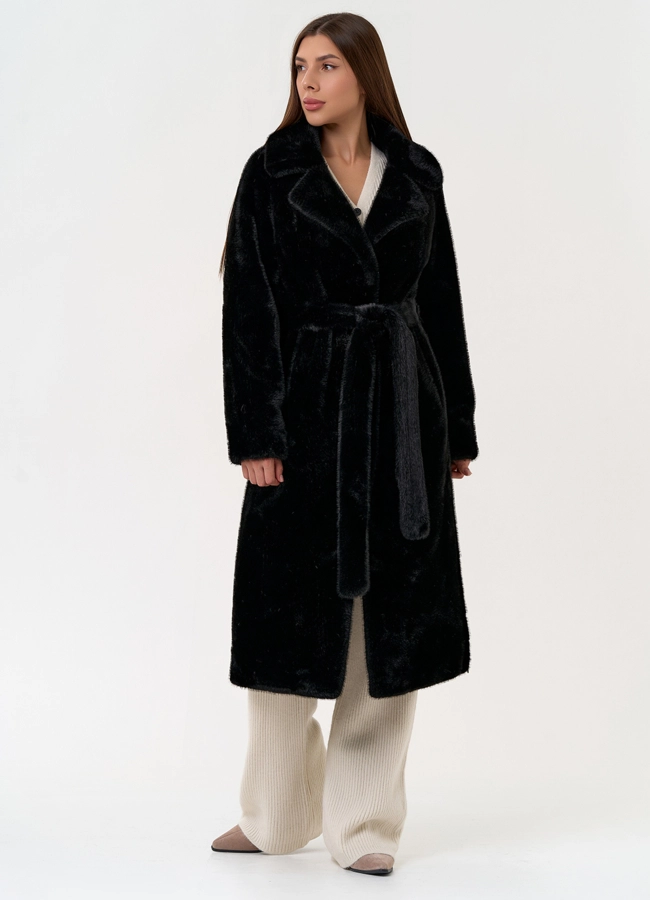 Женское пальто из эко меха с декоративными молниями модель № 31217 универмаг малина