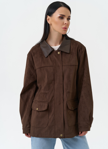 Женская парка из эко замши коричневого цвета