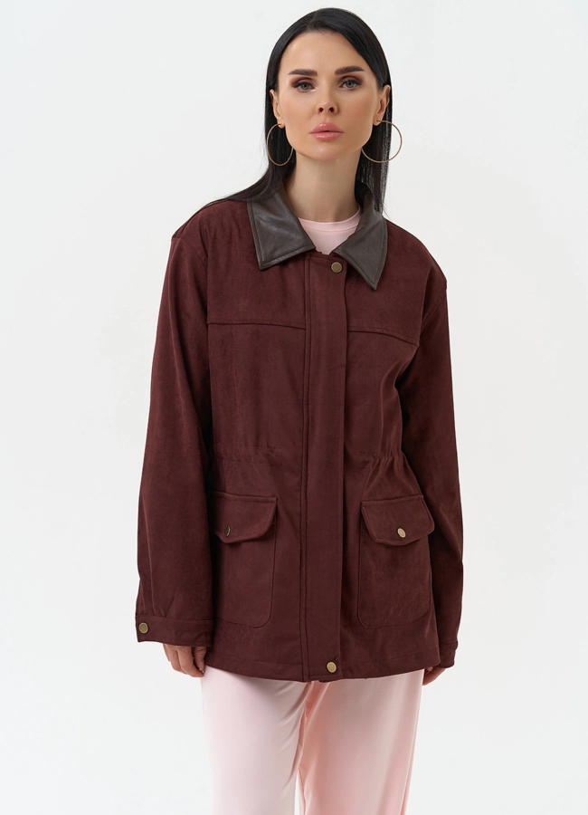 Женская парка из эко замши бордового цвета модель № 30375 в кредит