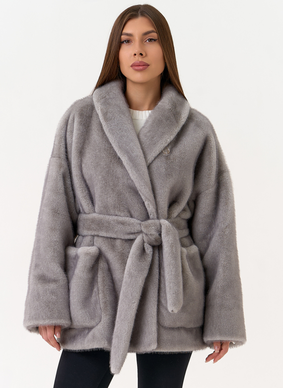 Женская шуба из эко меха с воротником шаль