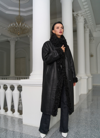 Женская дубленка из эко замши с поясом Женская дубленка из эко замши с поясом