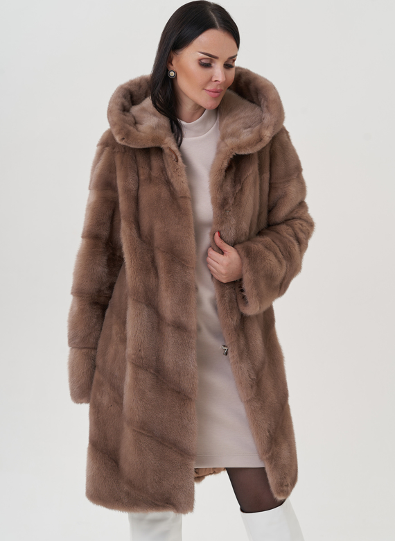 Норковая шуба с капюшоном 