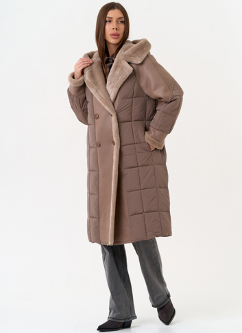 Комбинированный пуховик из эко кожи