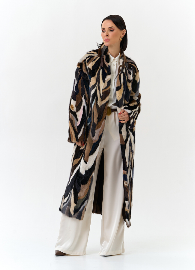 Шуба из норки в стиле пэчворк модель № 31298 универмаг малина