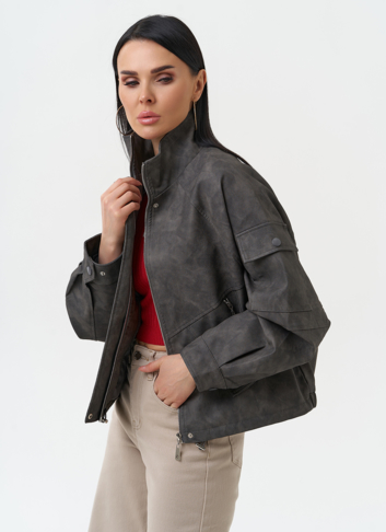 Куртка бомбер из эко кожи с воротником стойкой