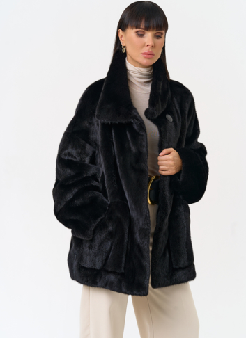Женская шуба из скандинавской норки с воротником стойкой