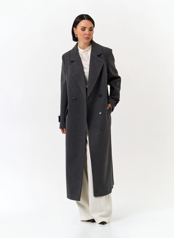 Женское длинное пальто с поясом