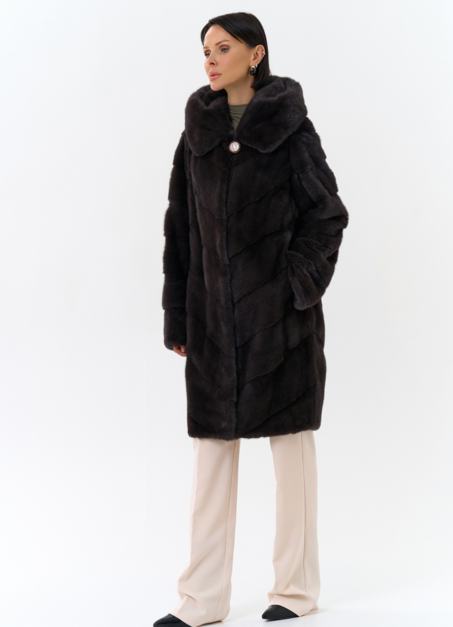 Норковая шуба с капюшоном модель № 25605 в рассрочку