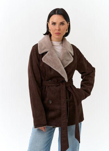 Женская двухсторонняя дубленка из эко замши