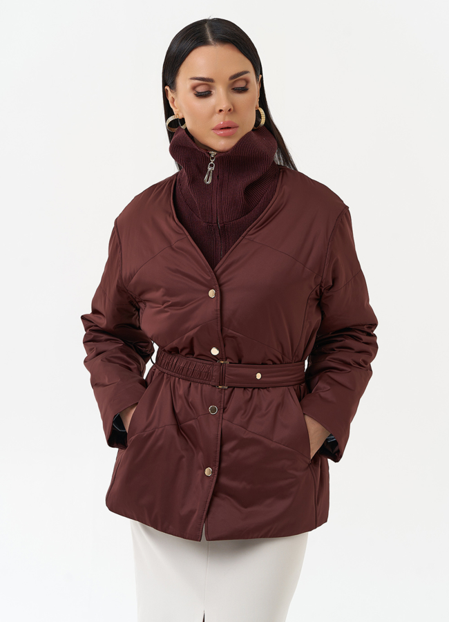 Женская утепленная куртка с поясом модель № 30052 универмаг малина
