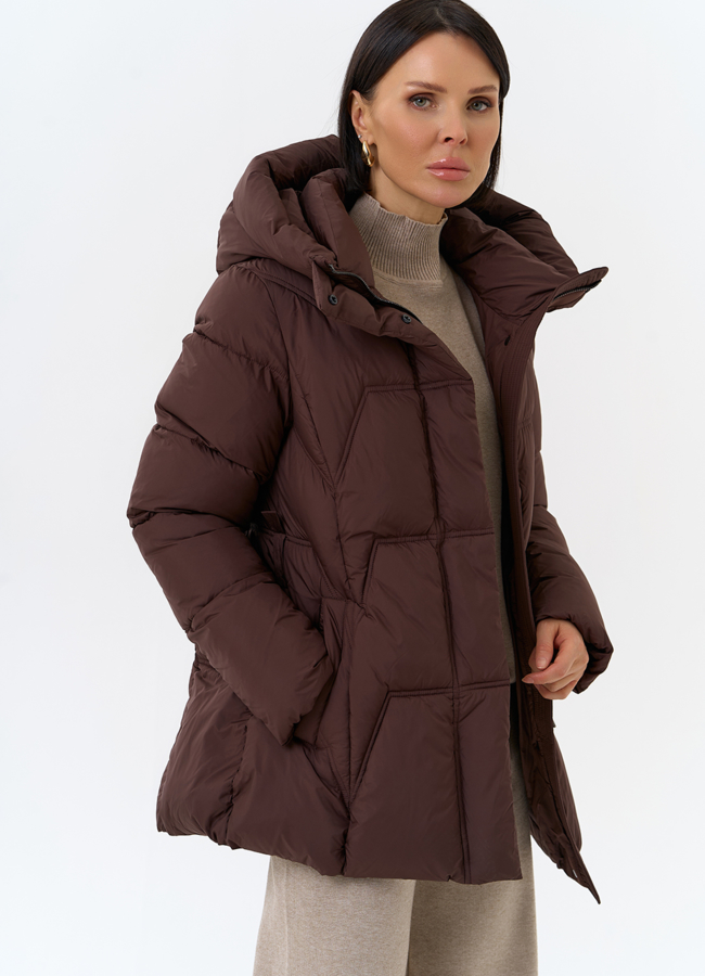 Женский пуховик с поясом модель № 32040 универмаг малина