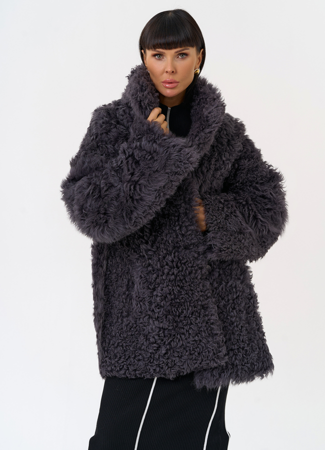 Женская двухсторонняя дубленка с декоративным поясом модель № 31617 универмаг малина