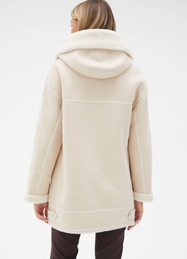 фото Женская удлиненная дубленка из эко кожи модель № 32023