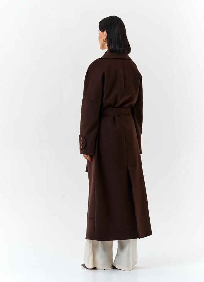 фото Женское длинное пальто с английским воротником модель № 32646