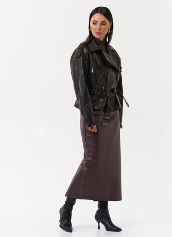 Женская кожаная куртка с поясом