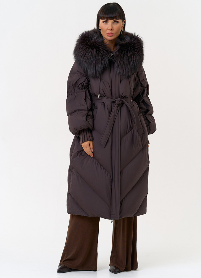 Женский пуховик с капюшоном из меха чернобурки модель № 31538 в кредит