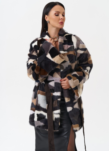 Шуба из меха норки с поясом