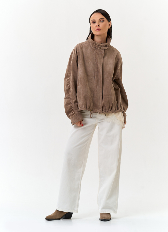 Женская куртка из эко замши с воротником стойкой модель № 33029 в кредит