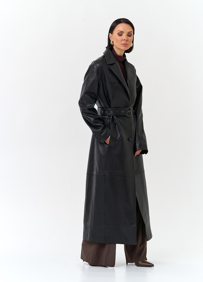 Женский длинный плащ из натуральной кожи модель № 32902 универмаг малина