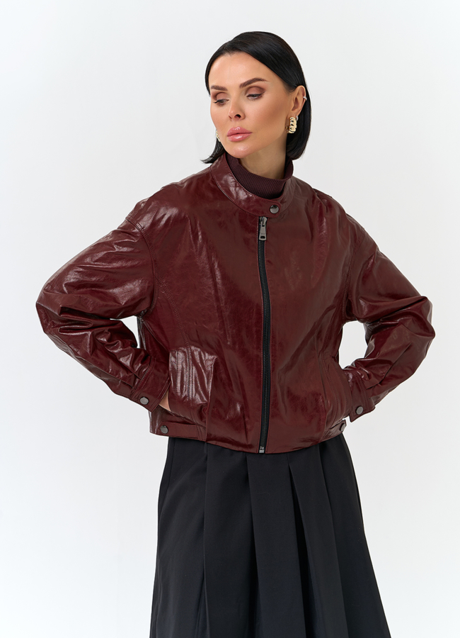 Куртка из натуральной кожи бордового цвета модель № 32845 универмаг малина