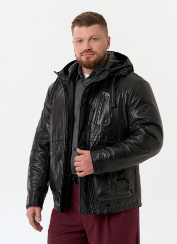 Мужская куртка из натуральной кожи с капюшоном