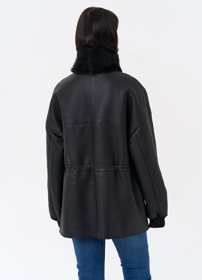 фото Женская натуральная дубленка с воротником стойкой модель № 31930