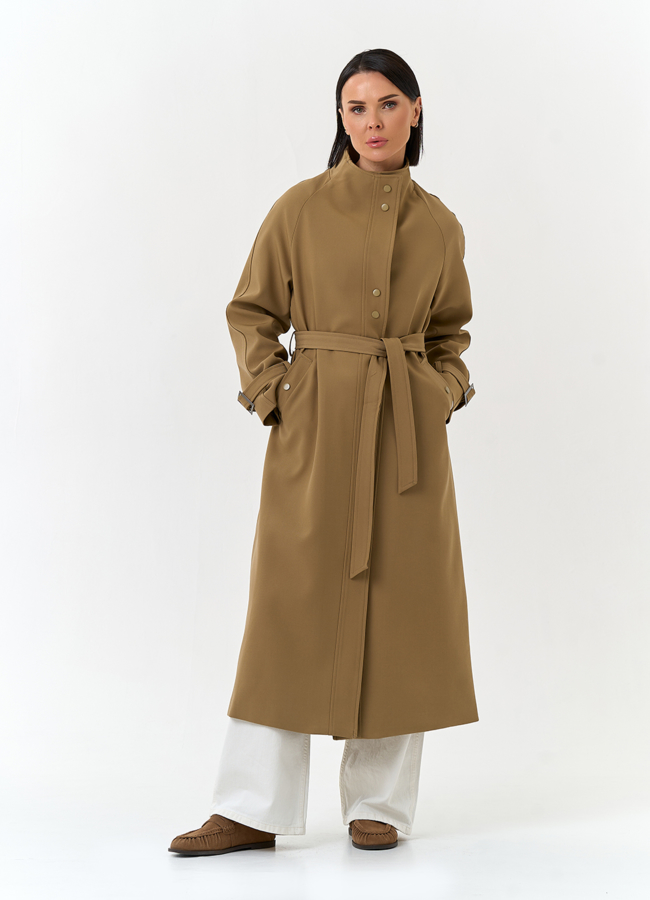 Женский плащ с воротником стойкой модель № 33098 меха малина