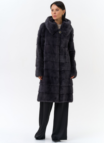 Норковая шуба в цвете графит с капюшоном Норковая шуба в цвете графит с капюшоном