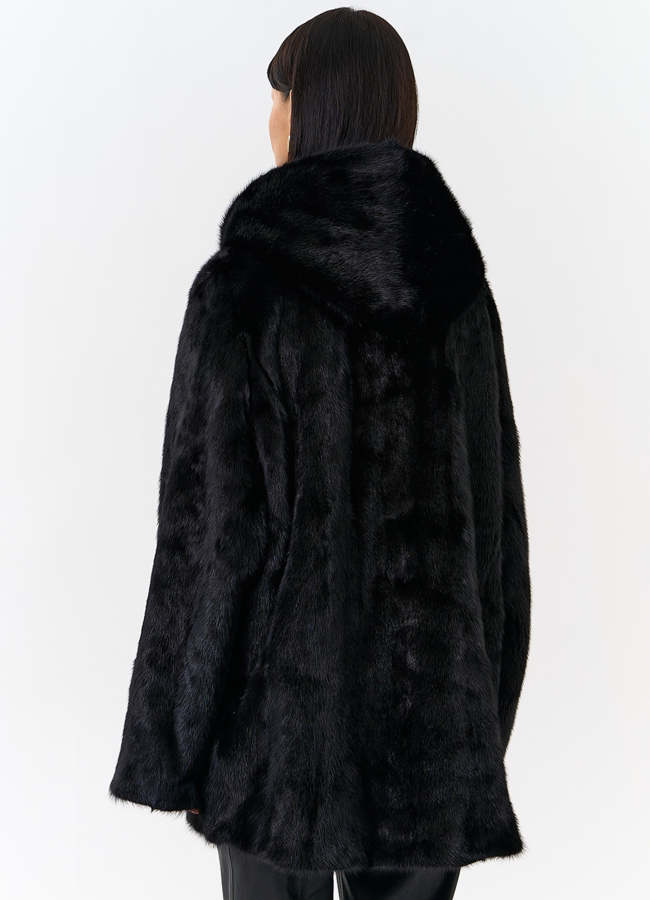 Шуба из меха норки с капюшоном модель № 29104 универмаг малина