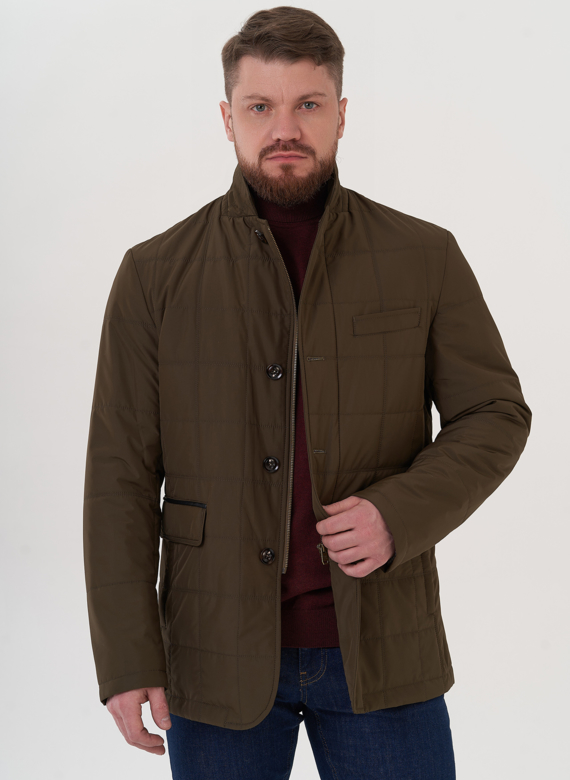 Мужская стеганая куртка цвета хаки